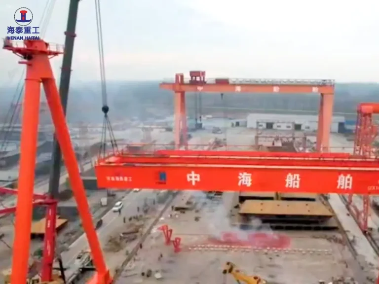 Haitai 400‑ton shipbuilding gantry crane site installation at Chizhou shipyard