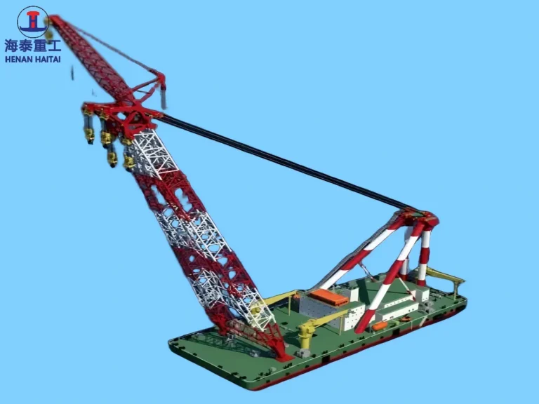Floating crane configurations: standard lattice-boom design and heavy-duty tower-boom design for higher lifting capacity