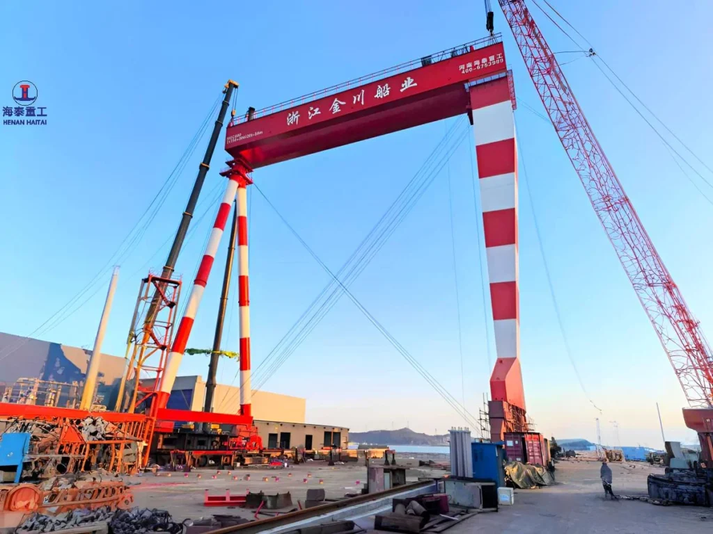 600 ton shipyard gantry crane spanning the shipway at Zhejiang Jinchuan Shipbuilding
