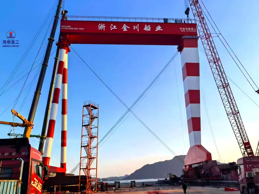 MEC600 shipyard gantry crane legs and access stairway at Zhejiang Jinchuan Shipbuilding