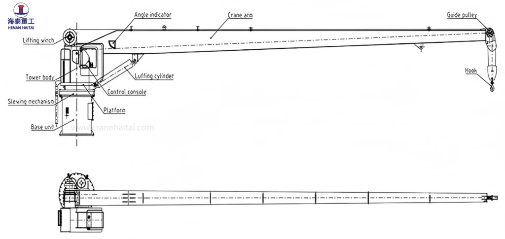 hydraulic stiff boom marine crane Drawing